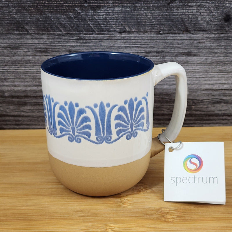 Load image into Gallery viewer, Floral Vine Mug Beige Tan Rustic Country Coffee Tea Cup Ceramic Blue Sky 17oz
