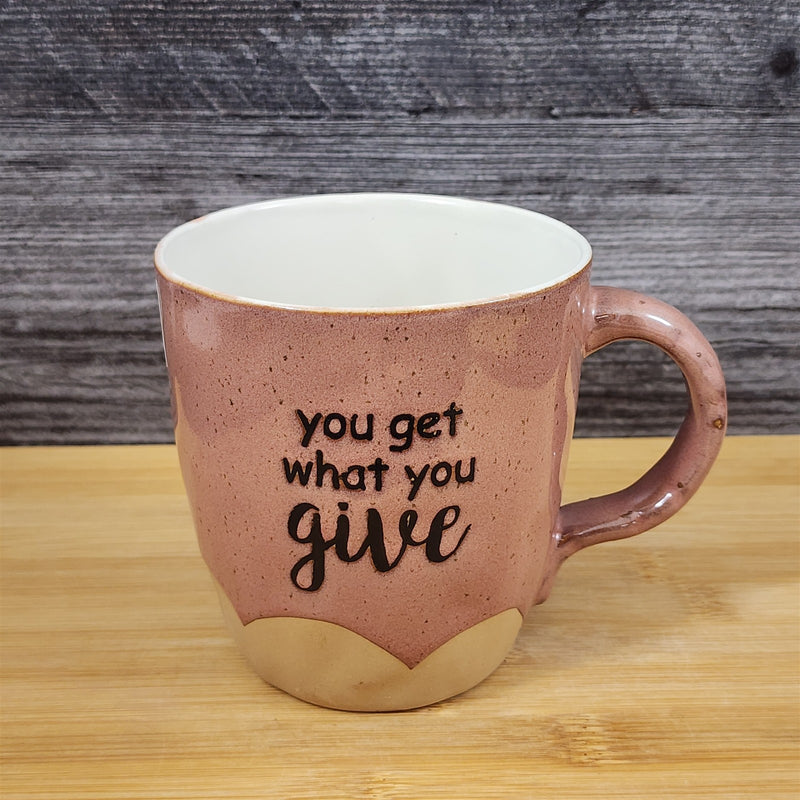 Load image into Gallery viewer, Inspirational Coffee Mug &#39;You Get What You Give&#39; Pink White Ceramic Cup Blue Sky
