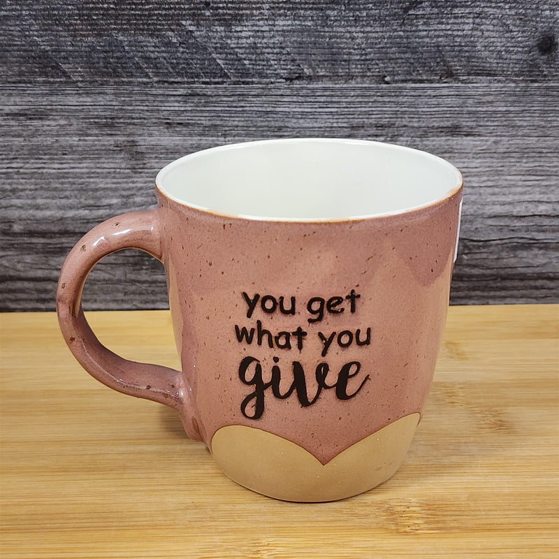 Load image into Gallery viewer, Inspirational Coffee Mug &#39;You Get What You Give&#39; Pink White Ceramic Cup Blue Sky
