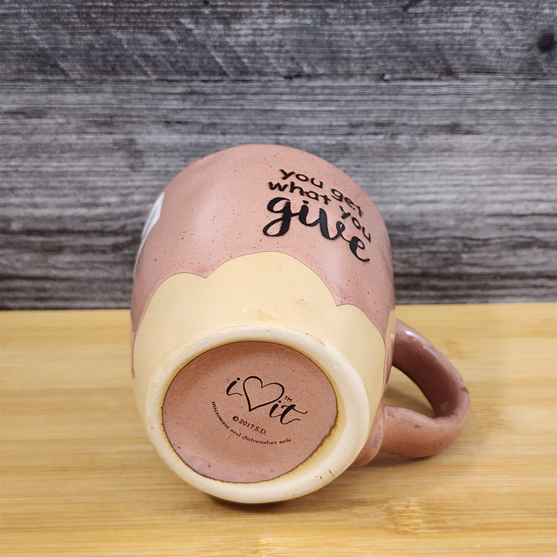 Load image into Gallery viewer, Inspirational Coffee Mug &#39;You Get What You Give&#39; Pink White Ceramic Cup Blue Sky
