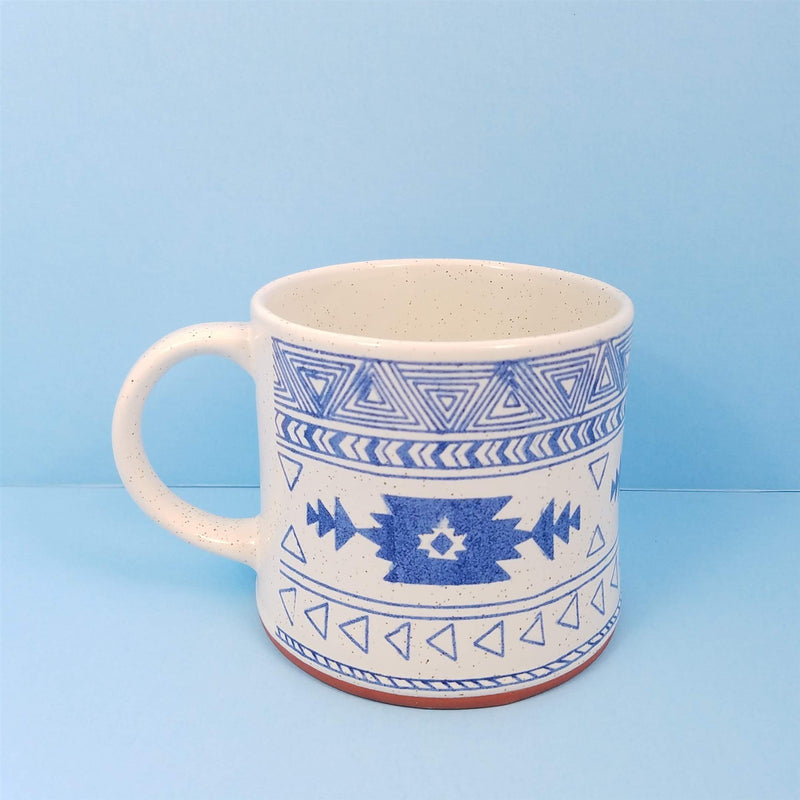Load image into Gallery viewer, Southwest Style Coffee Mug Ceramic Tea Cup Geometric Tribal Design Blue Sky 17oz
