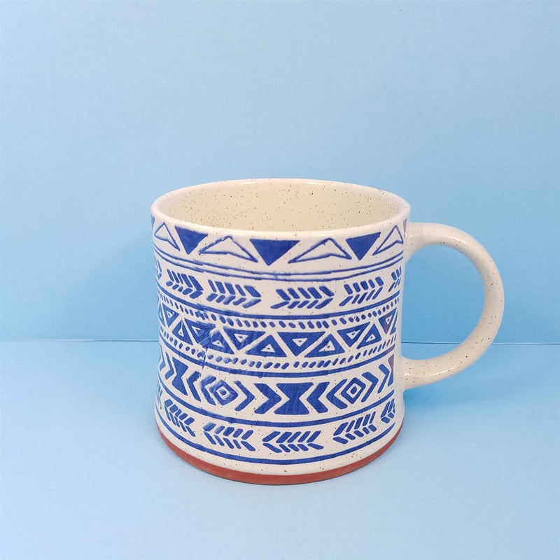 Load image into Gallery viewer, Southwest Style Coffee Mug Tribal Design Geometric Ceramic Tea Cup Blue Sky 17oz
