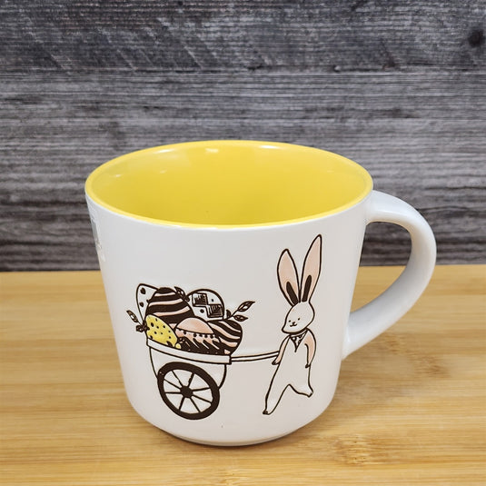 Easter Basket Coffee Mug Bunny and Cart Ceramic Tea Cup Yellow Blue Sky 14oz