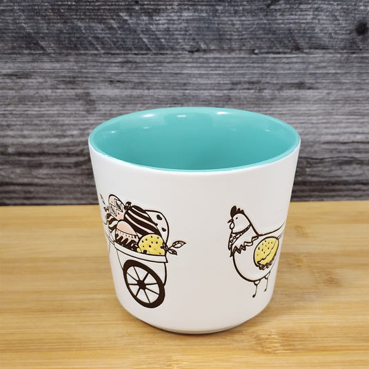 Easter Basket Coffee Mug Bunny & Cart Ceramic Tea Cup Aqua Inside Blue Sky 14oz