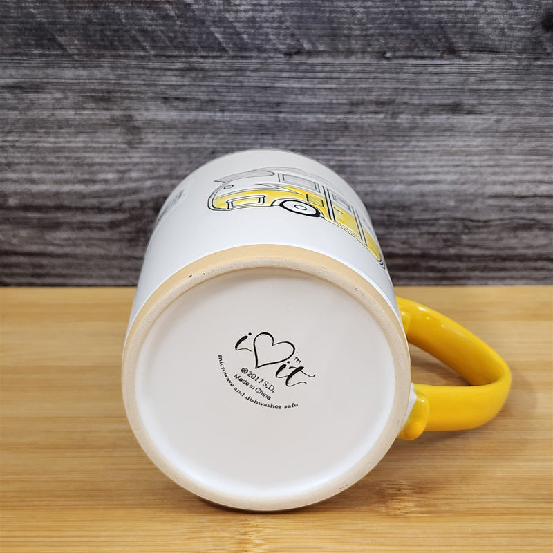 Load image into Gallery viewer, Camper Trailer Vintage RV Coffee Mug Yellow Ceramic Embossed Tea Cup Blue Sky
