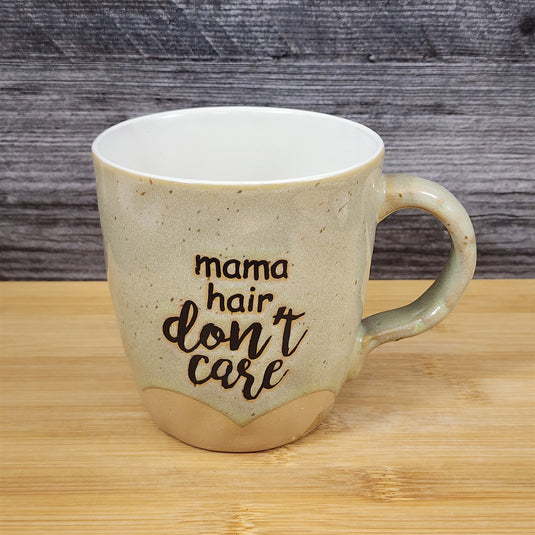 Inspirational Coffee Mug 'Mama Hair Don't Care' Beige White Ceramic Cup Blue Sky