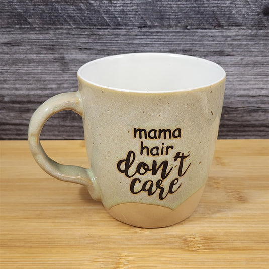 Inspirational Coffee Mug 'Mama Hair Don't Care' Beige White Ceramic Cup Blue Sky