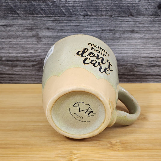 Inspirational Coffee Mug 'Mama Hair Don't Care' Beige White Ceramic Cup Blue Sky