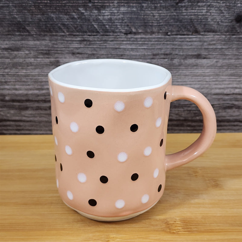 Load image into Gallery viewer, Peach Polka Dots Mug with Black and White Dots Coffee Tea Cup Ceramic Blue Sky
