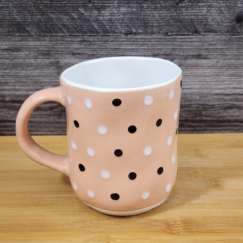 Load image into Gallery viewer, Peach Polka Dots Mug with Black and White Dots Coffee Tea Cup Ceramic Blue Sky
