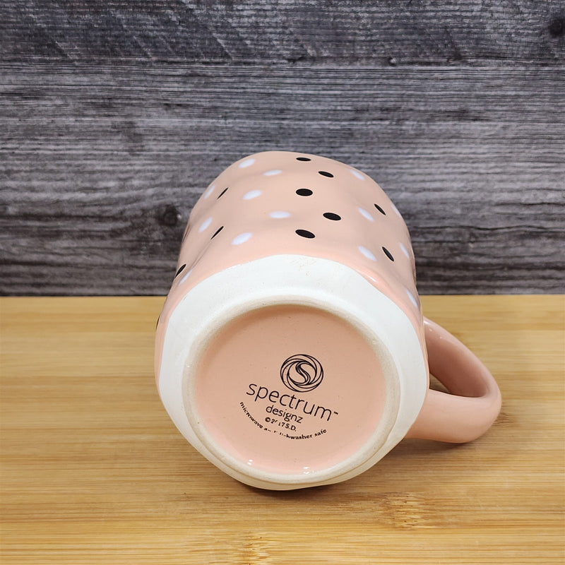Load image into Gallery viewer, Peach Polka Dots Mug with Black and White Dots Coffee Tea Cup Ceramic Blue Sky

