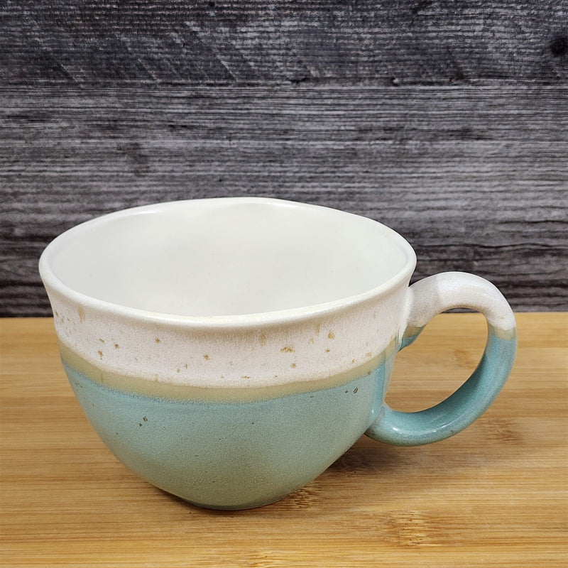 Load image into Gallery viewer, Teal and White Drip Coffee Mug Tea Cup White Inside by Blue Sky 18oz
