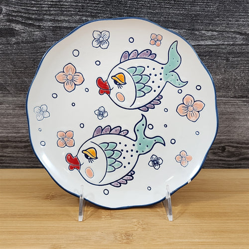 Kissy Fish Salad Plate Whimsical Embossed Ceramic 8