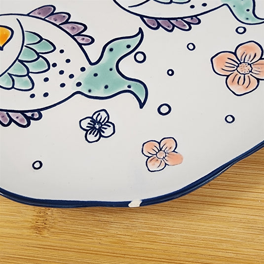 Kissy Fish Salad Plate Whimsical Embossed Ceramic 8" Sea Nautical Blue Sky