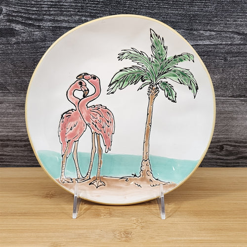 Pink Flamingo Plate Whimsical Palm Tree's Embossed Ceramic 8
