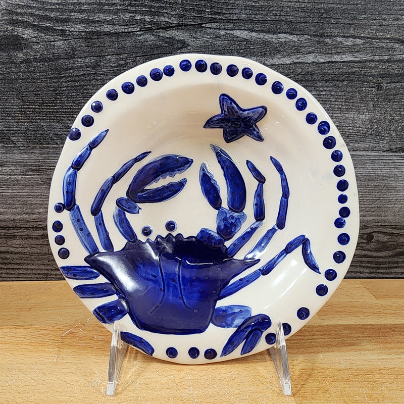 Load image into Gallery viewer, Magic Sea Crab Bowl Embossed 7.25" Round Nautical Ocean Theme Cobalt Blue Sky
