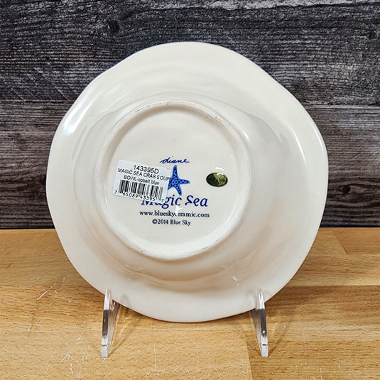 Magic Sea Crab Bowl Embossed 7.25" Round Nautical Ocean Theme Cobalt Blue Sky