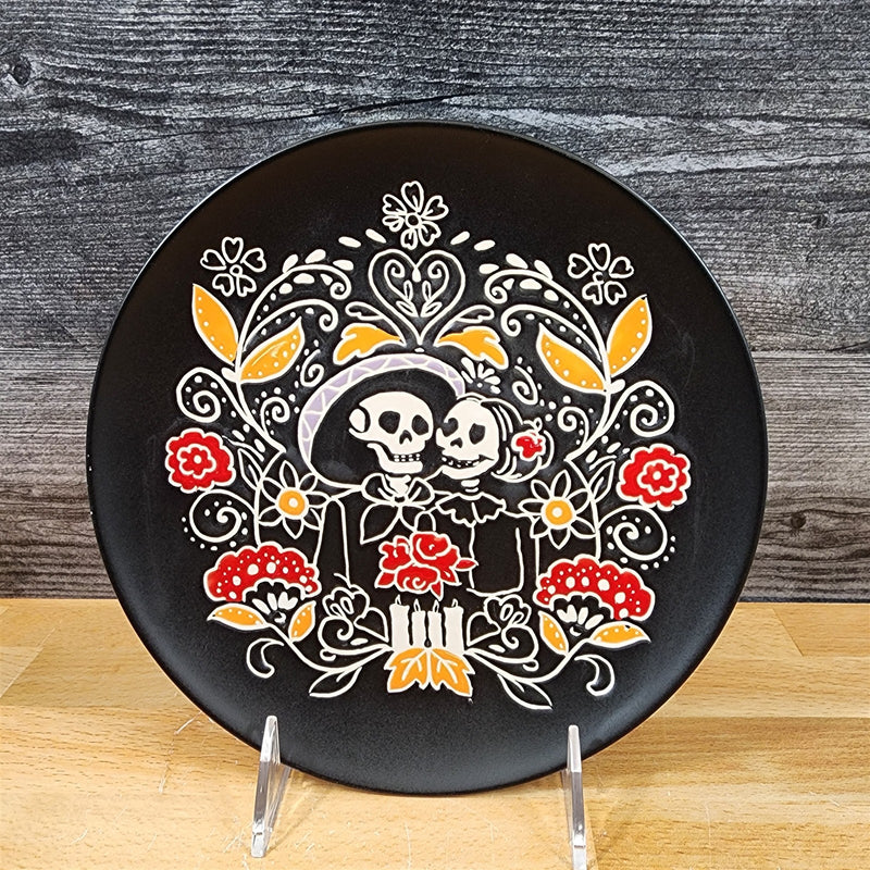 Load image into Gallery viewer, Day of the Dead Salad Plate Set Sugar Skull Embossed Ceramic by Blue Sky 8&quot;
