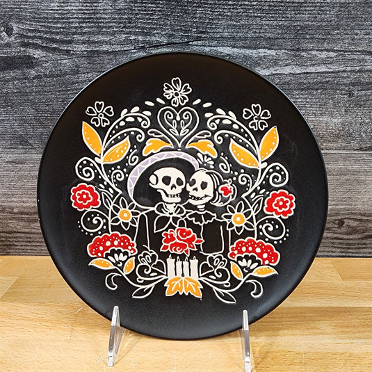 Day of the Dead Salad Plate Set Sugar Skull Embossed Ceramic by Blue Sky 8"