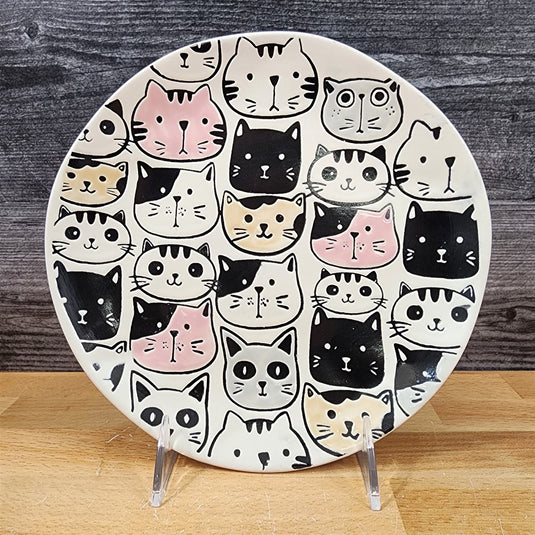 Cat Friends Salad Plate Set of 2 Whimsical Repeat Embossed Ceramic Blue Sky