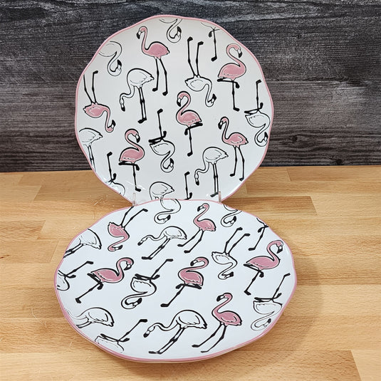 Pink Flamingo Salad Plate Set of 2 Whimsical Repeat Embossed Ceramic Blue Sky