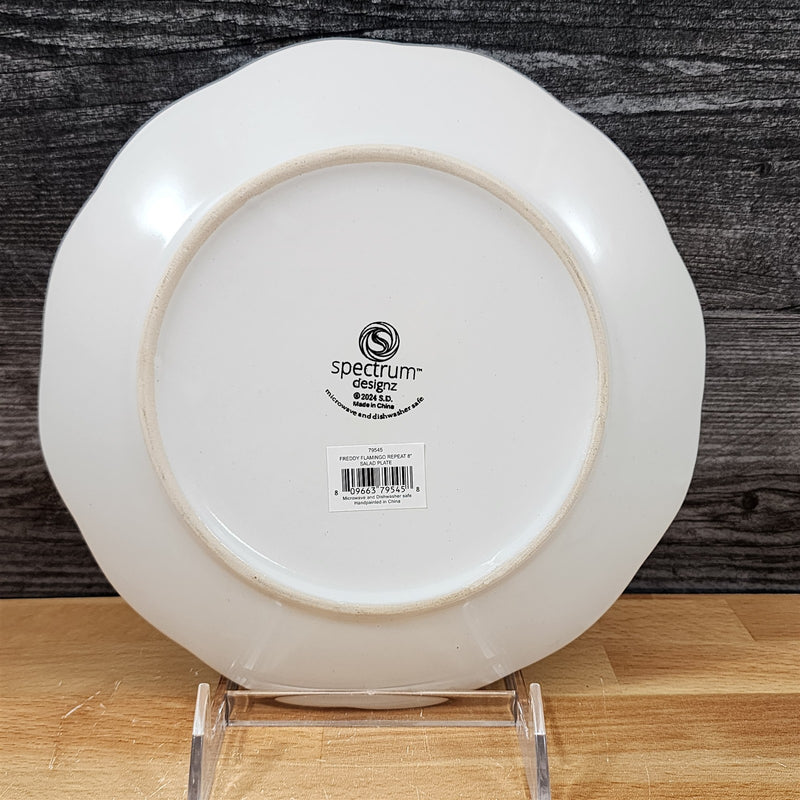 Load image into Gallery viewer, Pink Flamingo Salad Plate Set of 2 Whimsical Repeat Embossed Ceramic Blue Sky
