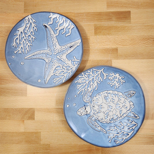 Tide of Tranquility Starfish Sea Turtle Plate Set Ceramic 8