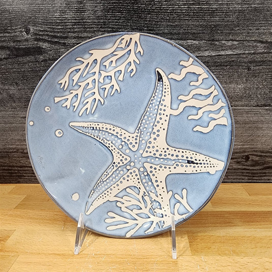 Tide of Tranquility Starfish Sea Turtle Plate Set Ceramic 8" Nautical Blue Sky