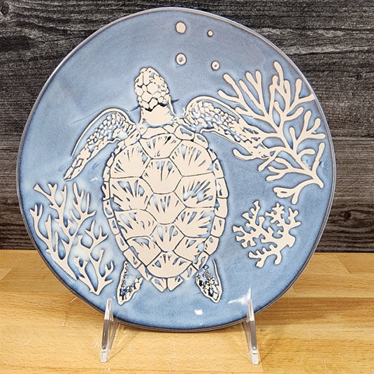 Tide of Tranquility Starfish Sea Turtle Plate Set Ceramic 8" Nautical Blue Sky