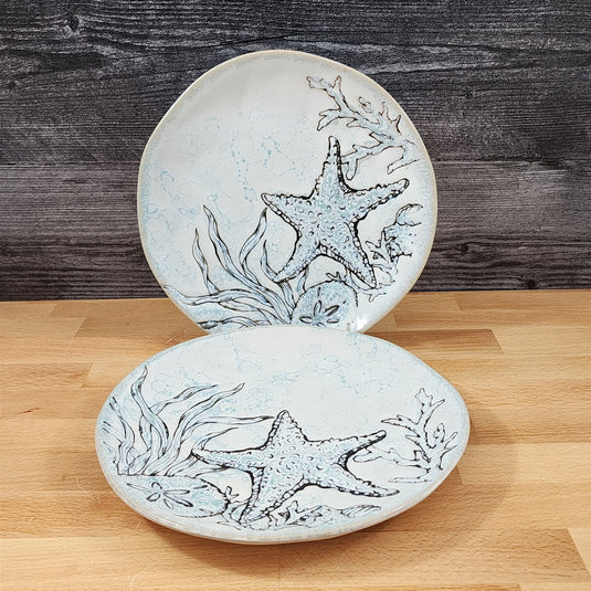 Sea Cove Starfish Set of 2 Salad Plate Embossed Ceramic 8" Sea Nautical Blue Sky