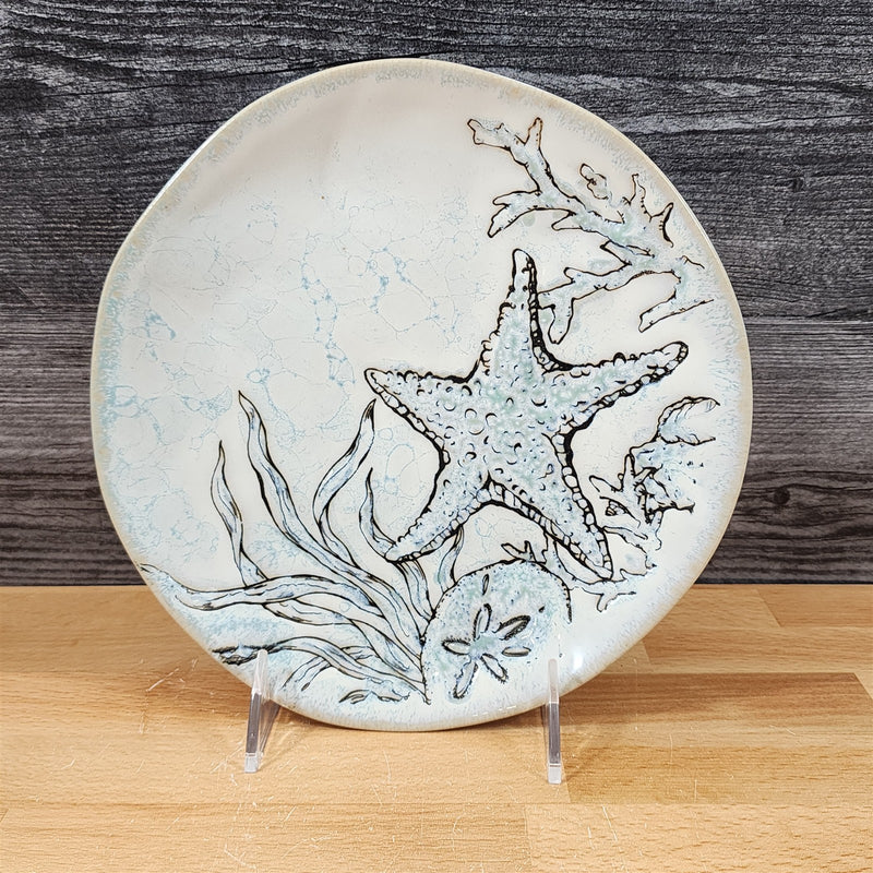 Load image into Gallery viewer, Sea Cove Starfish Set of 2 Salad Plate Embossed Ceramic 8" Sea Nautical Blue Sky
