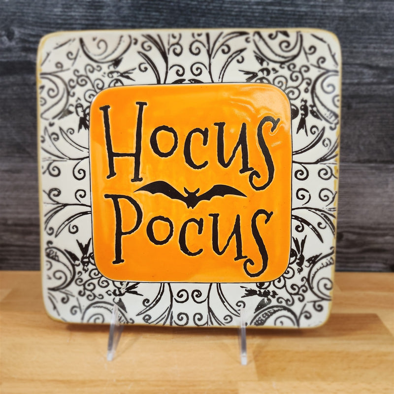 Load image into Gallery viewer, Halloween Set of 3 Orange Black Plates Embossed Ceramic 9" Square ELI + ANA
