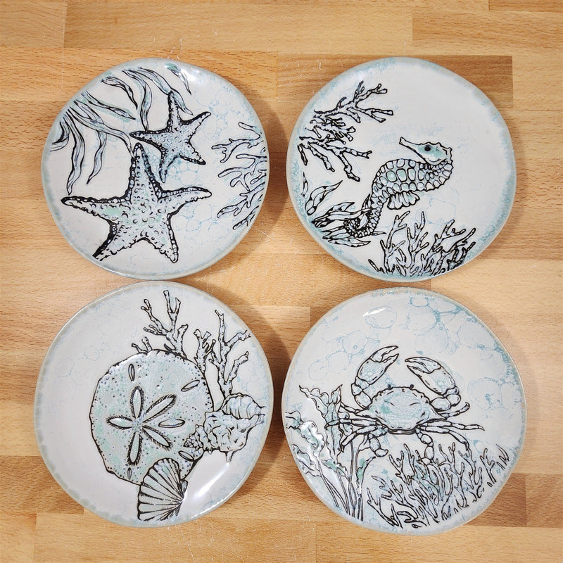 Load image into Gallery viewer, Sea Cove Set of 4 Appetizer 6" Plates Embossed Nautical Ocean Appy by Blue Sky
