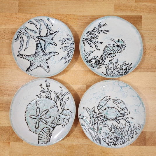 Sea Cove Set of 4 Appetizer 6" Plates Embossed Nautical Ocean Appy by Blue Sky