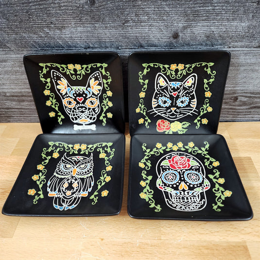 Day of the Dead Appetizer Plates Set Sugar Skull Appy Ceramic by ELI + ANA 6"