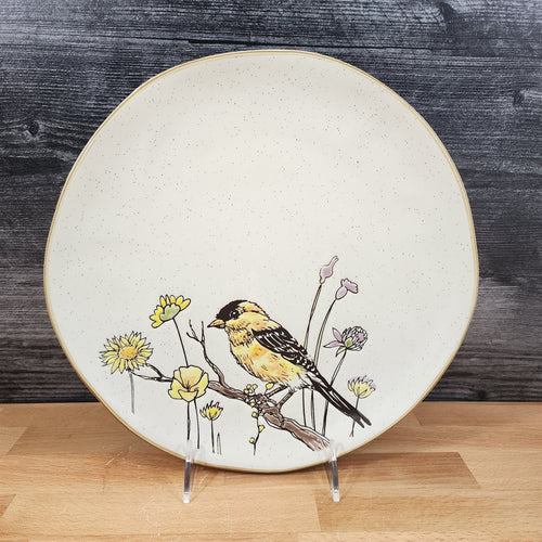 Wildflowers and Bird Dinner Plate Cottagecore Embossed Ceramic 10.5