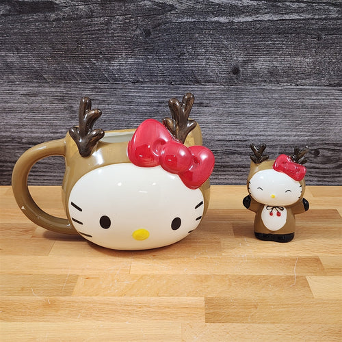 Hello Kitty Reindeer Coffee Mug with Matching Figurine Set Ceramic Cup Blue Sky