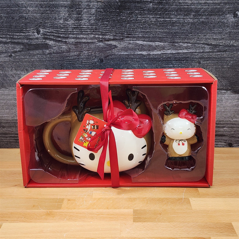 Load image into Gallery viewer, Hello Kitty Reindeer Coffee Mug with Matching Figurine Set Ceramic Cup Blue Sky
