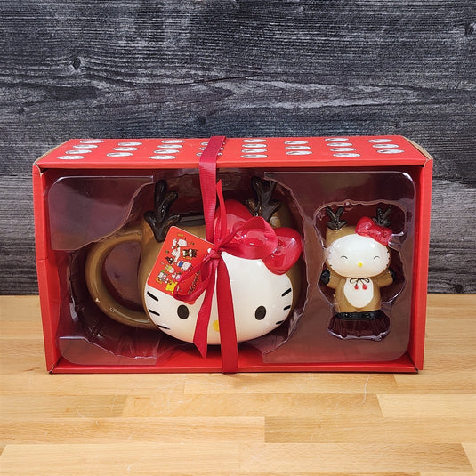 Hello Kitty Reindeer Coffee Mug with Matching Figurine Set Ceramic Cup Blue Sky