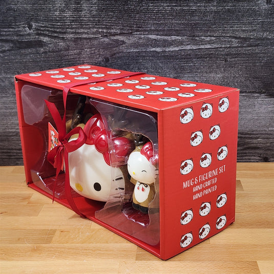 Hello Kitty Reindeer Coffee Mug with Matching Figurine Set Ceramic Cup Blue Sky