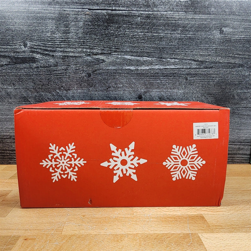 Load image into Gallery viewer, Snowman Mug and Merry &amp; Bright Canister Set Christmas Cocoa Ceramic Blue Sky
