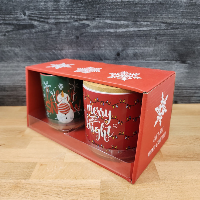 Load image into Gallery viewer, Snowman Mug and Merry &amp; Bright Canister Set Christmas Cocoa Ceramic Blue Sky
