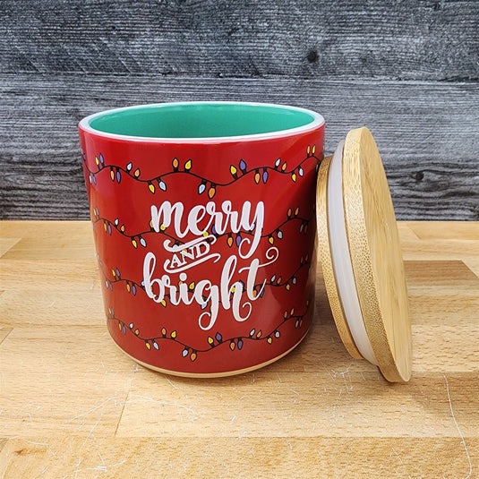 Snowman Mug and Merry & Bright Canister Set Christmas Cocoa Ceramic Blue Sky