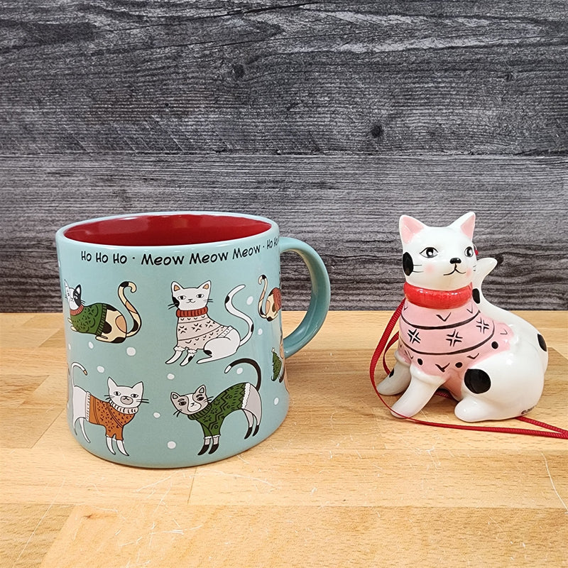 Load image into Gallery viewer, Cat Christmas Mug and Matching Ornament Holiday Gift Box Set Ceramic Blue Sky
