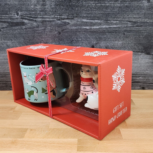 Cat Christmas Mug and Matching Ornament Holiday Gift Box Set Ceramic Blue Sky