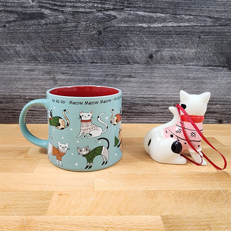 Load image into Gallery viewer, Cat Christmas Mug and Matching Ornament Holiday Gift Box Set Ceramic Blue Sky

