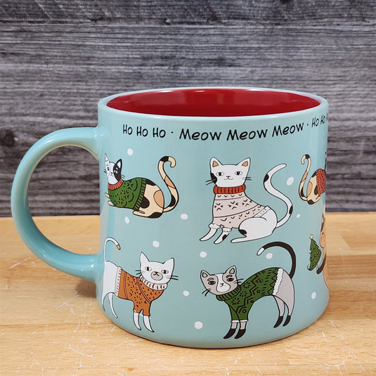 Cat Christmas Mug and Matching Ornament Holiday Gift Box Set Ceramic Blue Sky