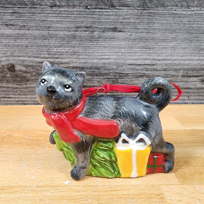 Load image into Gallery viewer, Holiday Cat Mug &amp; Ornament Gift Box Set Red Green Christmas Ceramic Blue Sky
