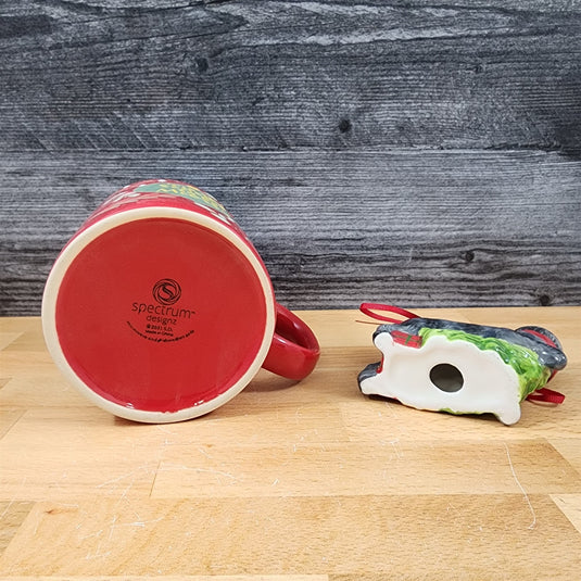 Holiday Cat Mug & Ornament Gift Box Set Red Green Christmas Ceramic Blue Sky