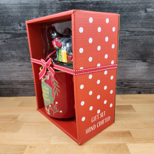 Holiday Cat Mug & Ornament Gift Box Set Red Green Christmas Ceramic Blue Sky